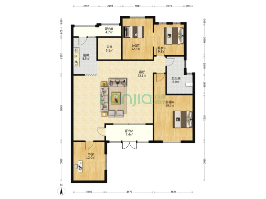 漫山香墅西一区 4室1厅1卫 144平方