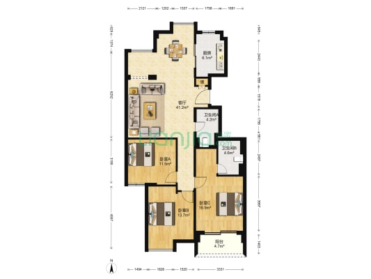 上善居 3室1厅2卫 134平方