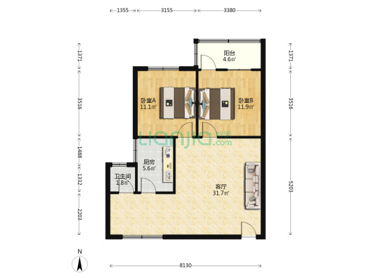 东安路1号 2室1厅1卫 76平方