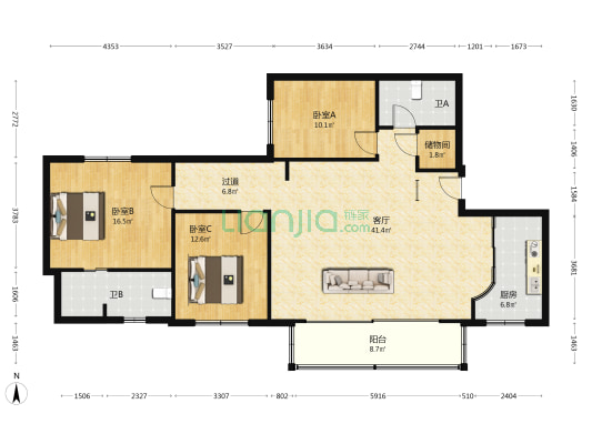 鳌江大厦 3室1厅2卫 147平方