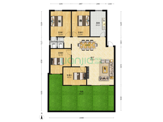 王牌路新世纪小区 4室1厅2卫 125平方
