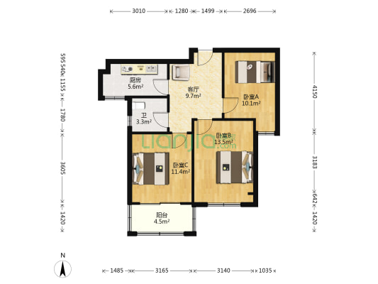 永济家园 3室1厅1卫 73平方