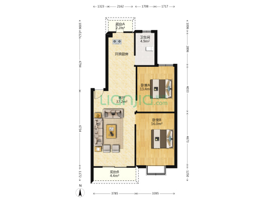 加州尚景园 2室1厅1卫 88平方