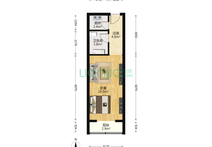 1室0厅1卫44.88㎡-北京青年公寓户型图