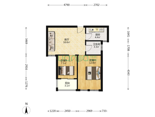 祥富居 2室1厅1卫 63平方