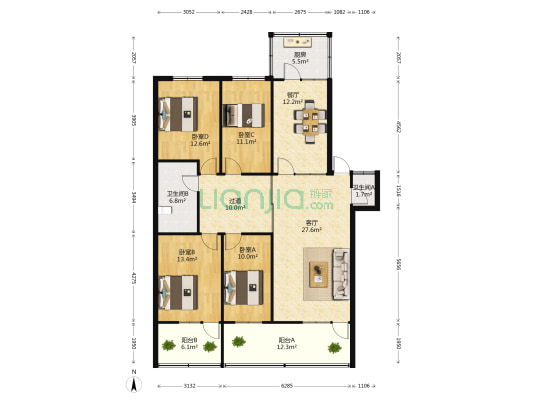 粮贸院 4室2厅2卫 140平方