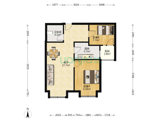 国信央城八号 2室1厅1卫 78平方