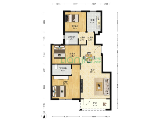 正阳里·轻风岸 3室1厅2卫 117平方