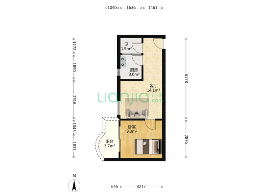 安富花园 1室1厅1卫 43平方
