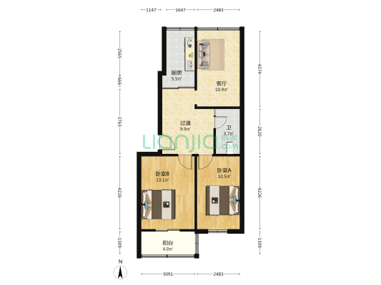 环保家属院 2室1厅1卫 58平方
