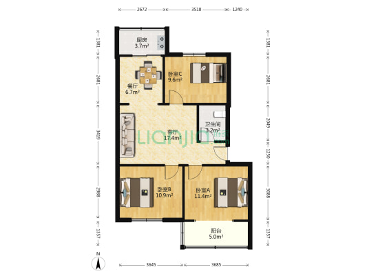 中铁十七局集团公司大同路小区 3室2厅1卫 62平方