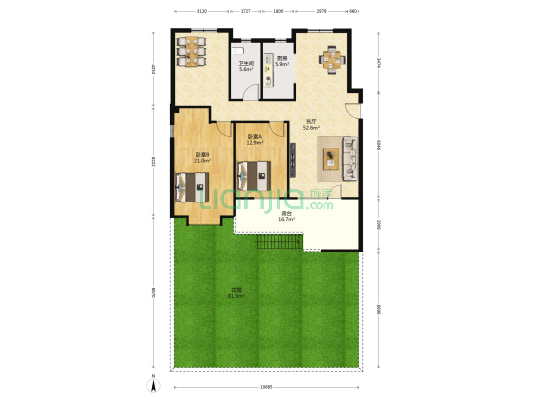 宜禾红橡公园 2室1厅1卫 124平方
