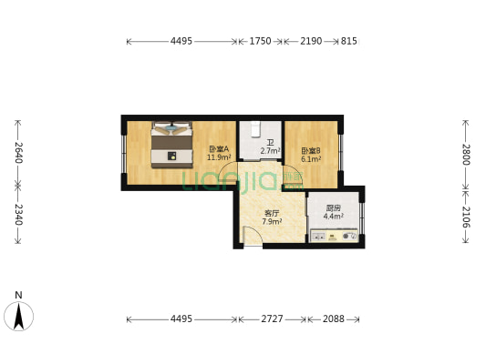 青龙新村 2室1厅1卫 46平方
