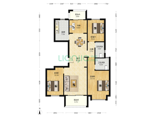 美的梧桐庄园 4室1厅2卫 129平方