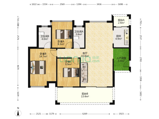 锦绣豪庭 3室1厅2卫 113平方