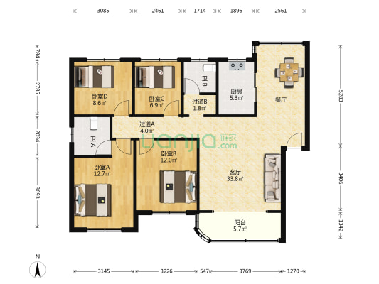 水仙花园 4室1厅2卫 114平方