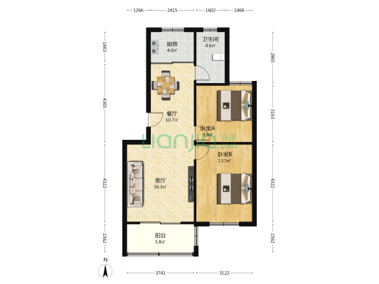 林家 2室2厅1卫 86平方