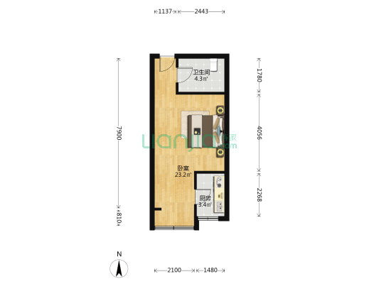三湘商业广场 1室0厅1卫 46平方