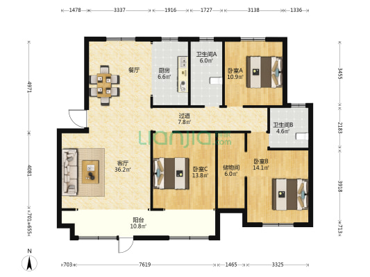 青城樱园 3室1厅2卫 150平方