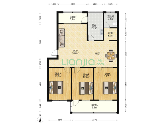 四平小区 3室1厅1卫 128平方