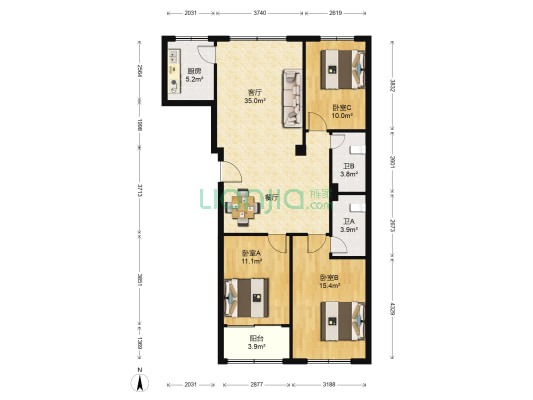 苏杭花园 3室1厅2卫 116平方