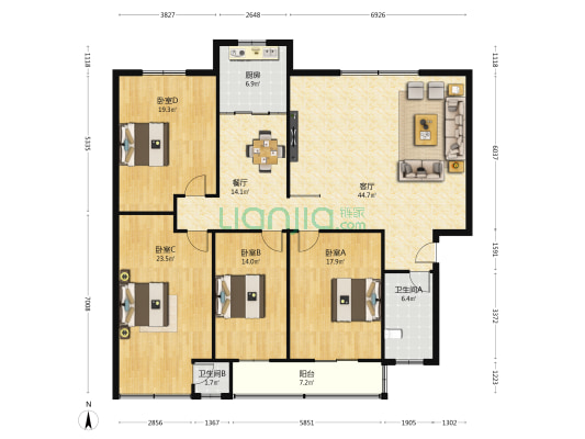 京兆温泉小区 4室2厅2卫 179平方