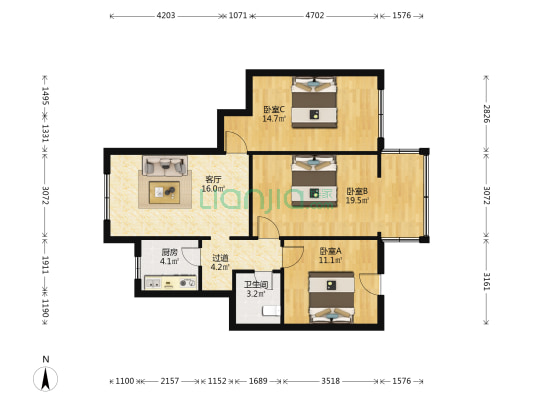 外化成五里墩一巷7号 3室1厅1卫 92平方