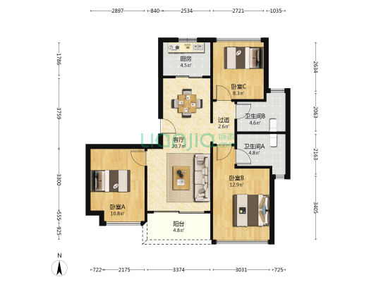 珠江壹城·禧悦花园 3室1厅2卫 99平方