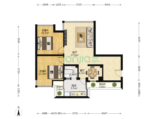 邕江一品 2室2厅1卫 79平方
