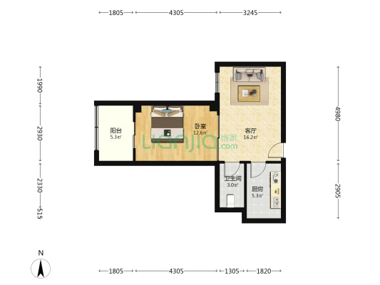 莲湖佳苑 1室1厅1卫 62平方