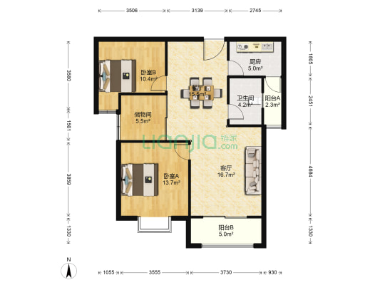 龙旺瑞城 2室2厅1卫 100平方