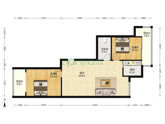 如意家园(市北) 2室1厅1卫 107平方