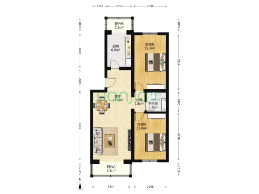 神龙辛屯小区 2室1厅1卫 97平方