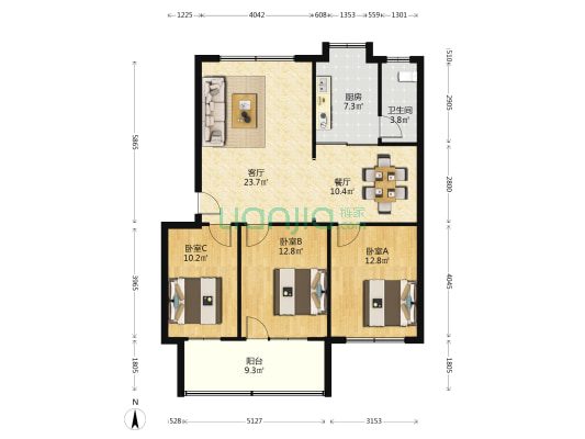 长沙县行政执法宿舍 3室2厅1卫 101平方