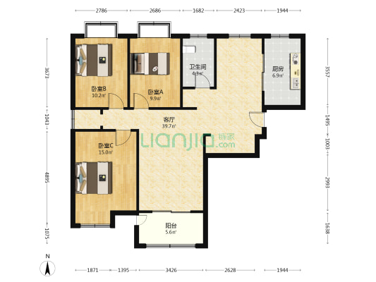 和寓家园 3室1厅1卫 128平方