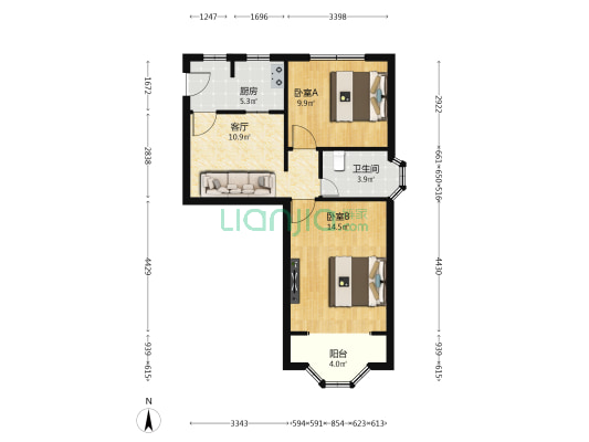 岚皋大楼 2室1厅1卫 69平方