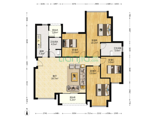佳兆业滨江新城悦玺 4室1厅2卫 139平方