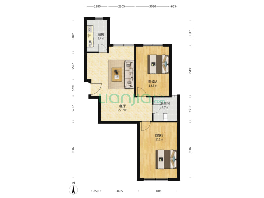 滨兴花园 2室1厅1卫 90平方