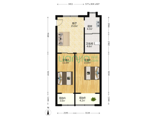 中医院宿舍(江岸) 2室1厅1卫 69平方
