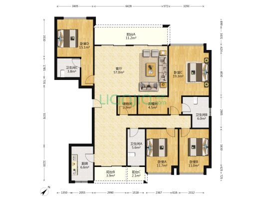 建工梧桐屿 4室1厅3卫 188平方