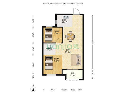 万科金域国际A区 2室1厅1卫 75平方