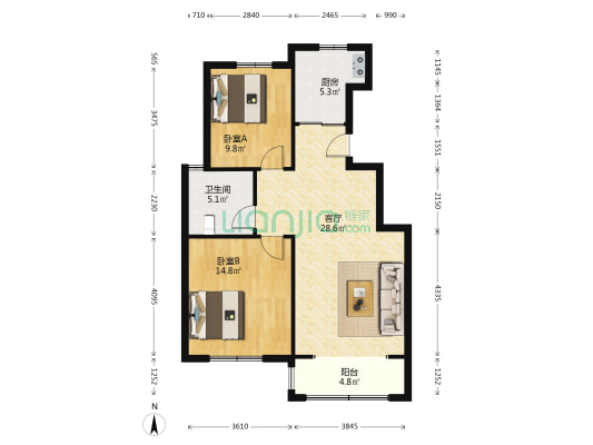 海韵名邦四区 2室1厅1卫 97平方