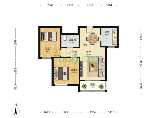 演马佳苑 2室1厅1卫 80平方