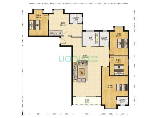 金路达小区 4室2厅3卫 206平方