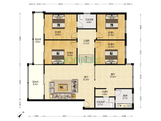 老西街1号 4室2厅2卫 157平方