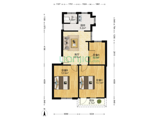 建政石化小区 3室1厅1卫 70平方