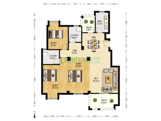 和信北郡香桂苑 3室1厅2卫 121平方