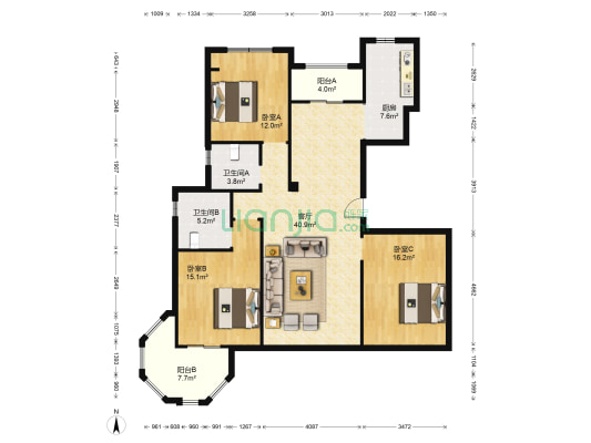 观山悦 3室1厅2卫 139平方