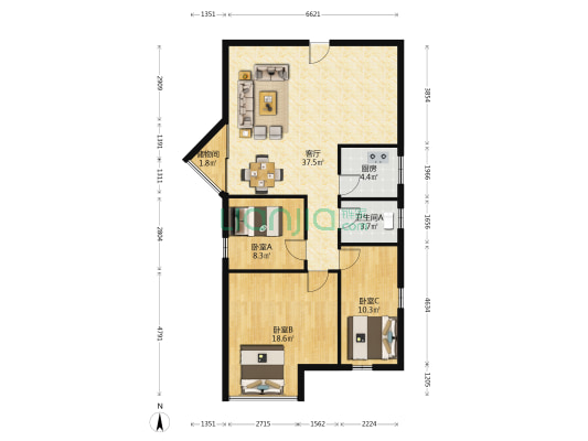 浩丰大厦 3室1厅1卫 120平方