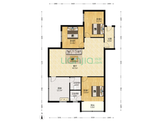 量具厂宿舍 3室1厅2卫 124平方